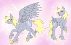 Size: 1881x1200 | Tagged: safe, artist:cosmicdragonkay, derpy hooves, pegasus, pony, g4, bubble, colored hooves, eyebrows, eyebrows visible through hair, eyes closed, feathered fetlocks, female, folded wings, laughing, leonine tail, open mouth, open smile, raised hoof, smiling, solo, spread wings, tail, wings