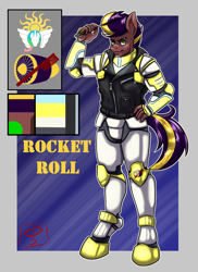 Size: 2610x3595 | Tagged: safe, artist:dimvitrarius, oc, oc:rocket roll, anthro, unguligrade anthro, anthro oc, armor, clothes, comb, greaser, high res, leather, leather vest, simple background, vest