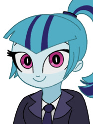 Size: 1500x2000 | Tagged: safe, artist:kid wizard, sonata dusk, human, equestria girls, g4, clothes, female, looking at you, necktie, shirt, simple background, smiling, solo, suit, white background