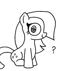 Size: 500x500 | Tagged: safe, artist:kid wizard, marble pie, earth pony, pony, g4, female, grayscale, looking at you, mare, monochrome, question mark, simple background, sitting, smiling, solo, white background
