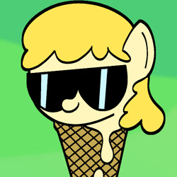 Size: 500x500 | Tagged: safe, artist:kid wizard, oc, oc only, food pony, ice cream pony, pony, food, green background, ice cream, ice cream cone, ponified, simple background, smiling, solo, sunglasses