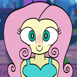 Size: 500x500 | Tagged: safe, artist:kid wizard, fluttershy, human, equestria girls, g4, blushing, clothes, dress, female, looking at you, smiling, solo