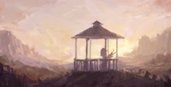 Size: 3840x1961 | Tagged: safe, artist:inkhooves, zipp storm, pegasus, pony, g5, female, gazebo, mare, scenery, solo, sunset