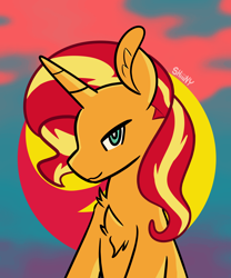 Size: 2500x3000 | Tagged: safe, alternate version, artist:shiiiny, sunset shimmer, pony, unicorn, g4, bust, chest fluff, female, high res, mare, portrait, signature, smiling, smirk