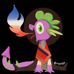 Size: 720x720 | Tagged: safe, artist:coypuppy, spike, dragon, g4, black background, fire, mexico, simple background, solo