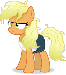 Size: 3342x3828 | Tagged: safe, artist:anime-equestria, applejack, earth pony, pony, g4, annoyed, clothes, female, freckles, frown, high res, mare, messy mane, simple background, solo, transparent background, vector