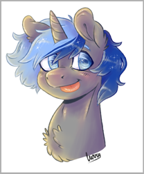 Size: 636x763 | Tagged: safe, artist:curryrice, oc, oc only, pony, unicorn, blushing, bust, chest fluff, commission, simple background, solo, tongue out, white background