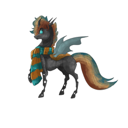 Size: 2048x2048 | Tagged: artist needed, safe, oc, oc only, oc:sardonyx, changeling, clothes, high res, orange changeling, requested art, scarf, simple background, solo, striped scarf, transparent background