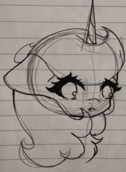 Size: 2274x3115 | Tagged: safe, artist:twilight nana, oc, oc only, oc:twilight nana, alicorn, pony, alicorn oc, bust, eyelashes, high res, horn, lined paper, pen drawing, photo, portrait, sketch, solo, traditional art, wings