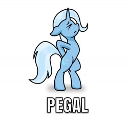 Size: 1198x1142 | Tagged: safe, artist:theuser, trixie, pony, unicorn, g4, ><, bipedal, eyes closed, indonesian, meme, ponified meme, profile, simple background, solo, sore, white background