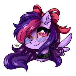 Size: 2500x2500 | Tagged: safe, artist:stesha, oc, oc only, oc:mila, pegasus, pony, bow, bust, collar, colored ear fluff, ear fluff, eye clipping through hair, eyebrows, eyebrows visible through hair, female, floating wings, glasses, hair bow, head only, heart, heart collar, heart eyes, high res, looking at you, mare, one eye closed, pegasus oc, portrait, round glasses, simple background, smiling, smiling at you, solo, sunglasses, transparent background, two toned mane, wingding eyes, wings, wink, winking at you