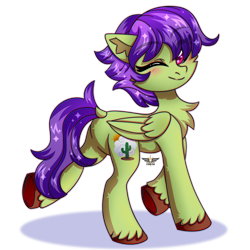 Size: 2500x2500 | Tagged: safe, artist:stesha, oc, oc only, oc:dust cloud, pegasus, pony, blushing, chest fluff, commission, eye clipping through hair, eyebrows, eyebrows visible through hair, female, folded wings, full body, high res, looking at you, mare, one eye closed, pegasus oc, purple mane, purple tail, short mane, simple background, smiling, smiling at you, solo, tail, transparent background, walking, wings, wink, winking at you