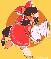 Size: 540x631 | Tagged: safe, artist:devilbunzz, earth pony, pony, clothes, crossover, female, hakurei reimu, mare, miko, ponified, skirt, solo, touhou