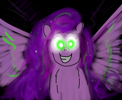 Size: 4400x3600 | Tagged: safe, artist:horsesplease, pipp petals, pegasus, pony, g5, and that's how equestria was made, creation, creepy, darkness, glowing, glowing eyes, grin, immortality, implied starlight glimmer, implied time travel, pipp is immortal, primordial chaos, smiling, space, this will end in creation, this will end in the big bang, time travel glimmer, universe, void