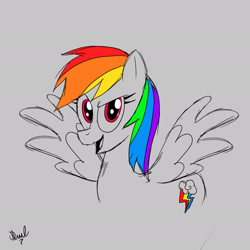 Size: 2048x2048 | Tagged: safe, artist:fanartist2020, rainbow dash, pegasus, pony, g4, female, gray background, high res, simple background, solo