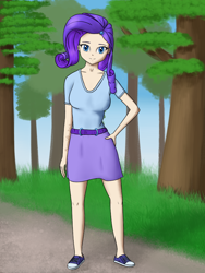 Size: 720x960 | Tagged: safe, artist:parronist, rarity, human, g4, clothes, converse, female, forest, hand on hip, humanized, shoes, skirt, solo, tree