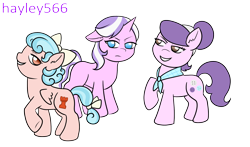 Size: 2250x1320 | Tagged: safe, artist:hayley566, cozy glow, diamond tiara, suri polomare, earth pony, pegasus, pony, unicorn, series:redemptiverse, g4, female, race swap, simple background, transparent background, trio, trio female, unicorn diamond tiara