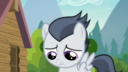 Size: 1920x1080 | Tagged: safe, screencap, rumble, pegasus, pony, g4, marks and recreation, season 7, 1080p, close-up, colt, cute, daaaaaaaaaaaw, foal, frown, looking down, male, rumblebetes, sad, sadorable, solo, spread wings, wings