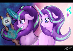 Size: 1920x1358 | Tagged: safe, artist:mesuyoru, starlight glimmer, pony, unicorn, g4, duality, equal cutie mark, female, s5 starlight, staff, staff of sameness