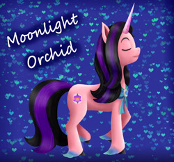 Size: 1920x1790 | Tagged: safe, artist:mesuyoru, oc, oc only, oc:moonlight orchid, pony, unicorn, eyes closed, female, horn, solo, unicorn oc, unshorn fetlocks