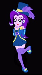 Size: 2736x4846 | Tagged: safe, artist:sarahthefox97, artist:yaya54320bases, starlight glimmer, human, equestria girls, g4, black background, breasts, cleavage, clothes, clothes swap, female, hat, high heels, shoes, simple background, socks, solo, thigh highs, top hat