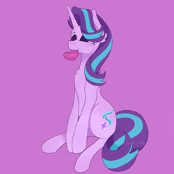 Size: 1080x1080 | Tagged: safe, artist:stillshink, starlight glimmer, pony, unicorn, g4, blushing, chest fluff, female, heart, purple background, simple background, solo