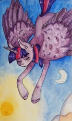 Size: 1994x3332 | Tagged: safe, artist:stillshink, twilight sparkle, alicorn, pony, g4, female, moon, solo, sun, traditional art, twilight sparkle (alicorn)
