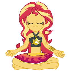 Size: 3333x3333 | Tagged: safe, artist:chrismc373, sunset shimmer, human, equestria girls, g4, bare shoulders, clothes, female, high res, lotus position, meditation, sarong, simple background, sleeveless, smiling, solo, swimsuit, transparent background