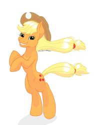 Size: 2250x3000 | Tagged: safe, artist:soundwavedragon, applejack, earth pony, pony, g4, hat, high res, simple background, solo, standing on two hooves, white background