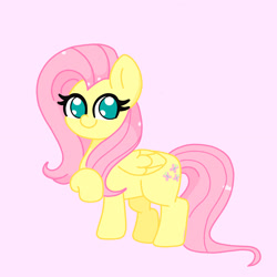 Size: 1998x1998 | Tagged: safe, artist:cinematic-fawn, fluttershy, pegasus, pony, g4, cute, female, looking at you, mare, pink background, raised hoof, shyabetes, simple background, smiling, solo