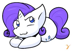 Size: 483x341 | Tagged: safe, artist:zutcha, rarity, pony, unicorn, g4, :3, female, looking at you, lying down, mare, simple background, solo, white background