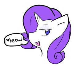 Size: 739x636 | Tagged: safe, artist:zutcha, rarity, pony, unicorn, g4, female, lidded eyes, mare, meow, no pupils, open mouth, open smile, profile, raricat, simple background, smiling, solo, white background