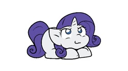 Size: 600x335 | Tagged: safe, artist:zutcha, rarity, pony, unicorn, g4, :3, female, lying down, mare, ponyloaf, prone, simple background, solo, white background