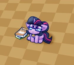 Size: 1931x1717 | Tagged: safe, alternate version, artist:zutcha, sci-twi, twilight sparkle, pony, unicorn, g4, book, equestria girls ponified, female, glasses, mare, ponified, sitting, smol, solo