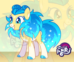 Size: 1280x1068 | Tagged: safe, artist:emperor-anri, oc, oc only, earth pony, pony, coat markings, earth pony oc, ethereal mane, grin, hoof polish, smiling, socks (coat markings), solo, starry mane, zoom layer