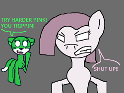 Size: 960x720 | Tagged: safe, artist:wonderwolf51, pinkie pie, oc, oc:monika the cat, earth pony, pony, g4, 1000 hours in ms paint, angry, pinkamena diane pie, ponified