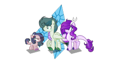 Size: 2000x1000 | Tagged: safe, artist:pandastars1109, oc, oc only, oc:diamond moonlight, oc:emerald clarity, oc:healing crystal, dracony, hybrid, cross-popping veins, cutie mark background, emanata, foal, interspecies offspring, offspring, parent:rarity, parent:spike, parents:sparity, siblings, simple background, transparent background, trio