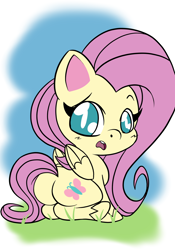 Size: 1668x2388 | Tagged: safe, artist:steelsoul, fluttershy, pegasus, pony, g4.5, my little pony: pony life, blushing, butt, chibi, flutterbutt, looking at you, looking back, open mouth, plot, tail, tail aside