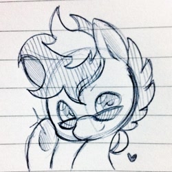 Size: 1024x1024 | Tagged: safe, artist:jmocha0701, oc, oc only, oc:blue chewings, earth pony, pony, bust, heart, lined paper, portrait, raised hoof, solo, sunglasses, traditional art