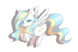 Size: 1800x1200 | Tagged: safe, artist:jmocha0701, oc, oc only, oc:sky sherbet, pegasus, pony, eye clipping through hair, female, flying, hooves to the chest, looking at you, mare, pegasus oc, simple background, solo, white background