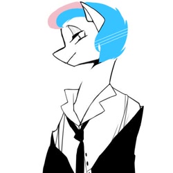 Size: 500x500 | Tagged: safe, artist:rangbi, oc, oc only, oc:blue chewings, anthro, business suit, bust, clothes, long neck, looking sideways, necktie, shirt, simple background, solo, white background