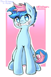 Size: 2200x3300 | Tagged: safe, artist:nekowyn, oc, oc only, oc:blue chewings, earth pony, pony, blushing, chew toy, high res, looking at you, sitting, solo