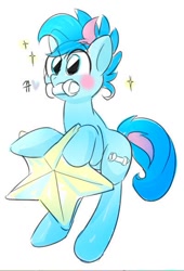 Size: 400x587 | Tagged: artist needed, safe, oc, oc only, oc:blue chewings, earth pony, pony, blushing, korean, needs more jpeg, simple background, solo, sparkles, stars, tangible heavenly object, white background