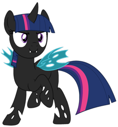 Size: 1251x1343 | Tagged: safe, artist:klewgcg, artist:twilyisbestpone, twilight sparkle, changeling, g4, base used, changelingified, fangs, female, raised hoof, simple background, solo, species swap, transparent background, twiling