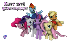 Size: 3840x2160 | Tagged: safe, artist:rainsstudio, applejack, fluttershy, pinkie pie, rainbow dash, rarity, twilight sparkle, alicorn, earth pony, pegasus, pony, unicorn, mlp fim's twelfth anniversary, g4, 3d, crouching, flying, folded wings, high res, horn, lying down, mane six, palindrome get, raised leg, rearing, revamped ponies, simple background, source filmmaker, spread wings, transparent background, twilight sparkle (alicorn), wings