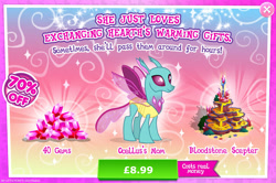 Size: 1949x1295 | Tagged: safe, gameloft, spiracle, changedling, changeling, g4, my little pony: magic princess, advertisement, background changeling, bloodstone scepter, bush, costs real money, english, female, gem, insect wings, introduction card, lava, numbers, sale, solo, text, wings