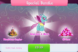 Size: 1266x853 | Tagged: safe, gameloft, spiracle, changedling, changeling, g4, background changeling, bloodstone scepter, bundle, bush, costs real money, english, female, gem, insect wings, lava, numbers, sale, solo, special bundle, text, wings