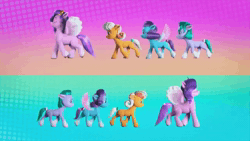 Size: 1280x720 | Tagged: safe, edit, edited screencap, screencap, sound edit, glory (g5), peach fizz, pipp petals, seashell (g5), earth pony, pegasus, pony, unicorn, g5, hoof done it?, my little pony: make your mark, my little pony: make your mark chapter 2, spoiler:my little pony: make your mark chapter 2, spoiler:mymc02e07, animated, bow, dr. livesey walk, female, filly, foal, ghostface playa, mare, meme, music, pippsqueak trio, pippsqueaks, sound, spread wings, tail, tail bow, walking, webm, wings