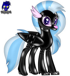 Size: 3840x4154 | Tagged: safe, alternate version, artist:damlanil, silverstream, classical hippogriff, hippogriff, g4, bdsm, bodysuit, bondage, bondage mask, boots, bound wings, catsuit, clothes, collar, corset, cute, diastreamies, female, gag, gimp suit, happy, high heels, hood, latex, latex boots, latex suit, looking at you, mare, muzzle gag, rubber, shine, shiny, shoes, show accurate, simple background, solo, suit, transparent background, vector, wings