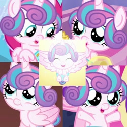 Size: 720x720 | Tagged: safe, edit, editor:megalobronia, screencap, princess flurry heart, alicorn, pony, a flurry of emotions, g4, my little pony best gift ever, season 6, season 7, the crystalling, the times they are a changeling, baby, baby pony, collage, cute, flurrybetes, hasbro is trying to murder us, solo